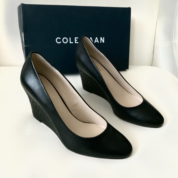 Cole Haan Marit Geo Wedge Heel Pump Black Leather - Picture 14 of 16